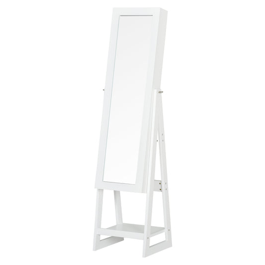 Photo of HOMCOM Jewellery Cabinet, Standing Mirror with LED Lights, Full-Length Mirror with Storage Drawers, Hooks and Shelves, Make-Up Armoire, Jewellery Organiser for Bedroom, White in White colour on a white background