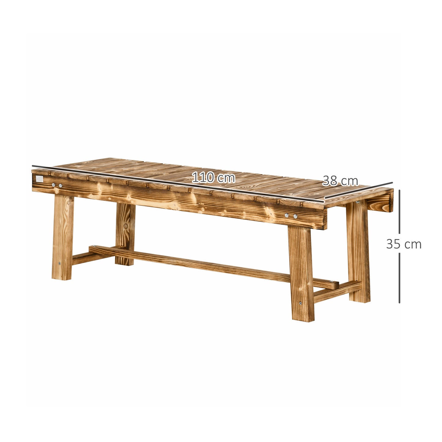 Outsunny Wooden Garden Benches, 2 Seater Outdoor Benches, Fir Wood Backless Patio Loveseat with Slatted Seat for Park, 110 x 38 x 35 cm, 5 Pieces, Carbonised