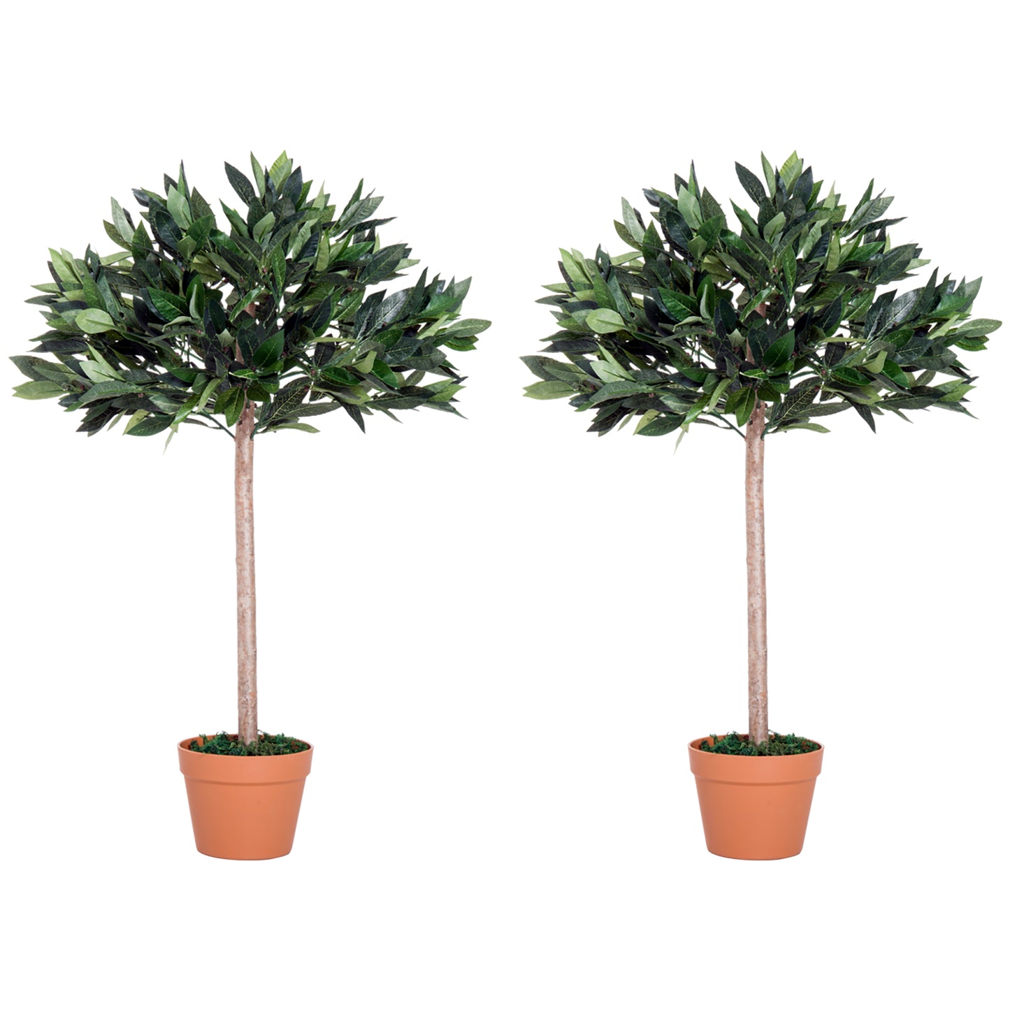 Photo of Outsunny 3ft Artificial Laurel Tree Indoor Plant Greenery for Home Office Potted in An Orange Pot Set of 2 in 2 colour on a white background