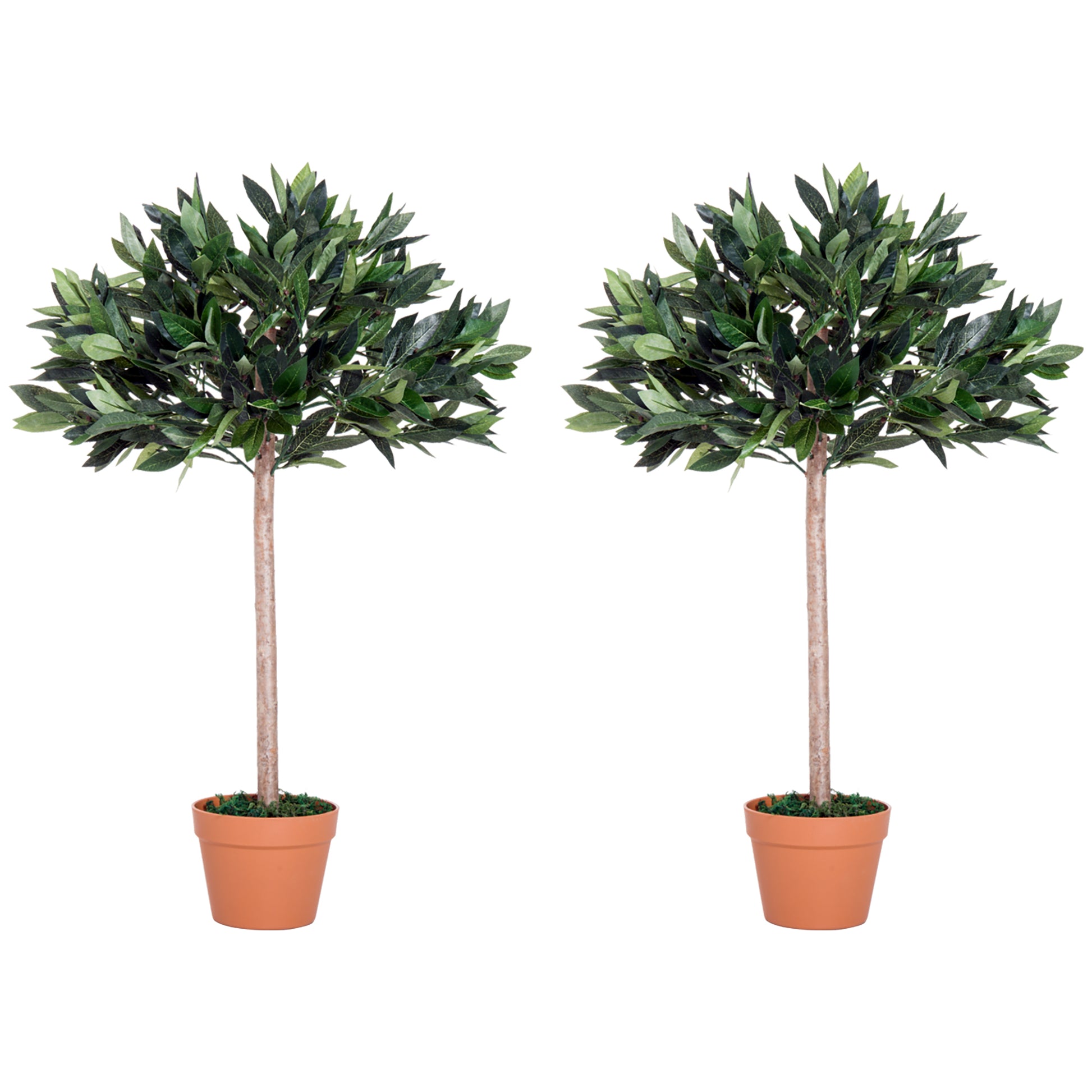 Photo of Outsunny 3ft Artificial Laurel Tree Indoor Plant Greenery for Home Office Potted in An Orange Pot Set of 2 in 2 colour on a white background