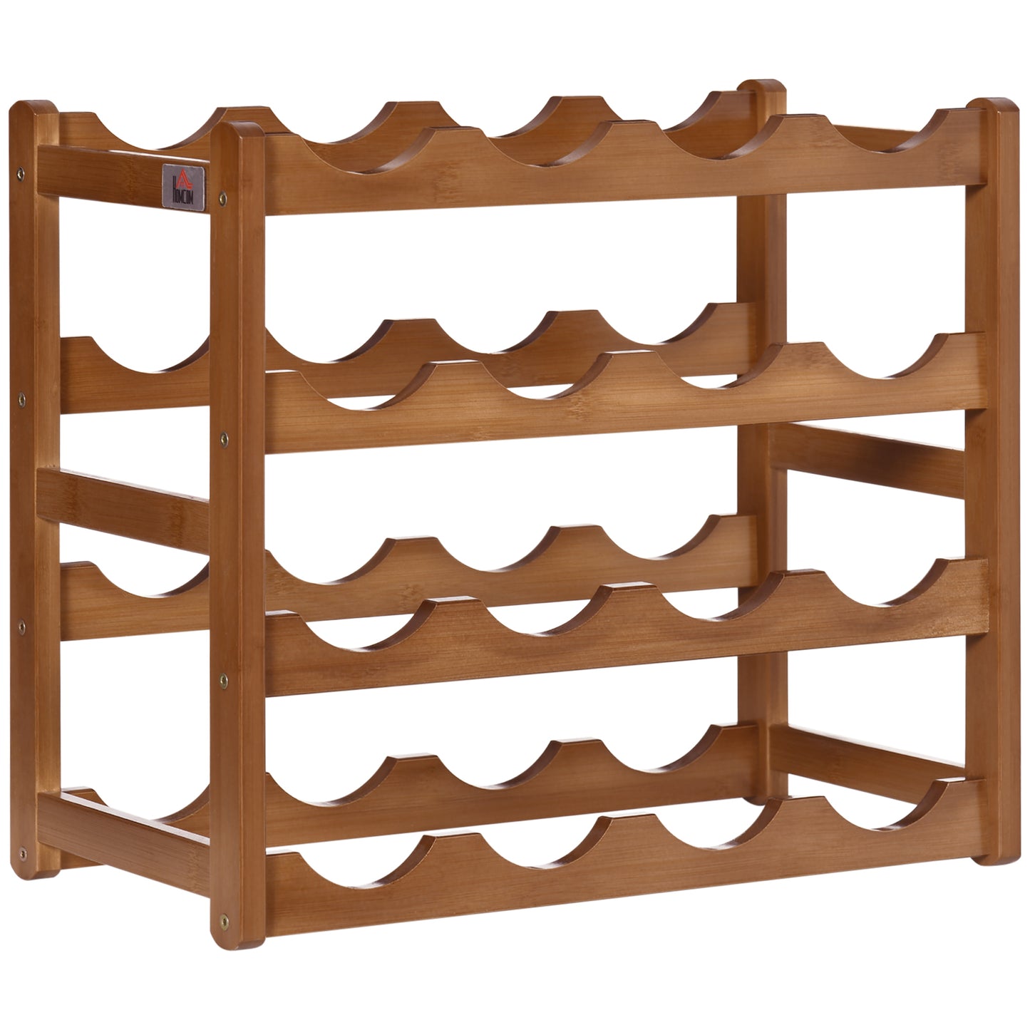 Photo of HOMCOM Free Standing Bamboo Wine Rack with 16 Bottles Holder, 4-tier Water Bottle Organiser, Display Shelf for Countertop, Home Bar, Brown in Brown colour on a white background