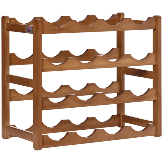 Photo of HOMCOM Free Standing Bamboo Wine Rack with 16 Bottles Holder, 4-tier Water Bottle Organiser, Display Shelf for Countertop, Home Bar, Brown in Brown colour on a white background