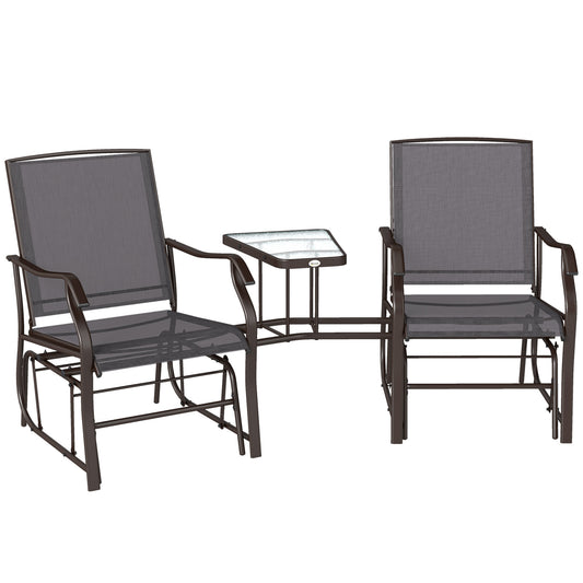Photo of Outsunny Gliding Jack and Jill Seat, with Glass-Top Table - Brown/Grey in Brown/Grey colour on a white background