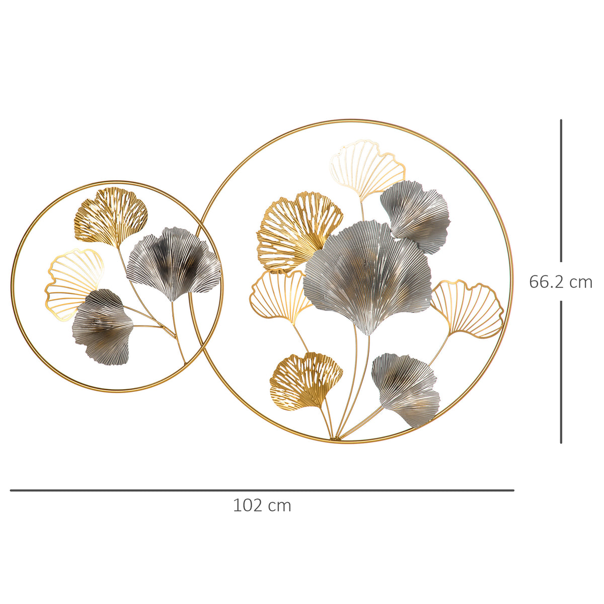 HOMCOM Large Metal Wall Art, Modern Hanging Wall Sculpture with Unique Multi-leaf Design, Horizontal or Vertical Metal Hanging Decoration for Living Room Bedroom Entryway, Gold Silver