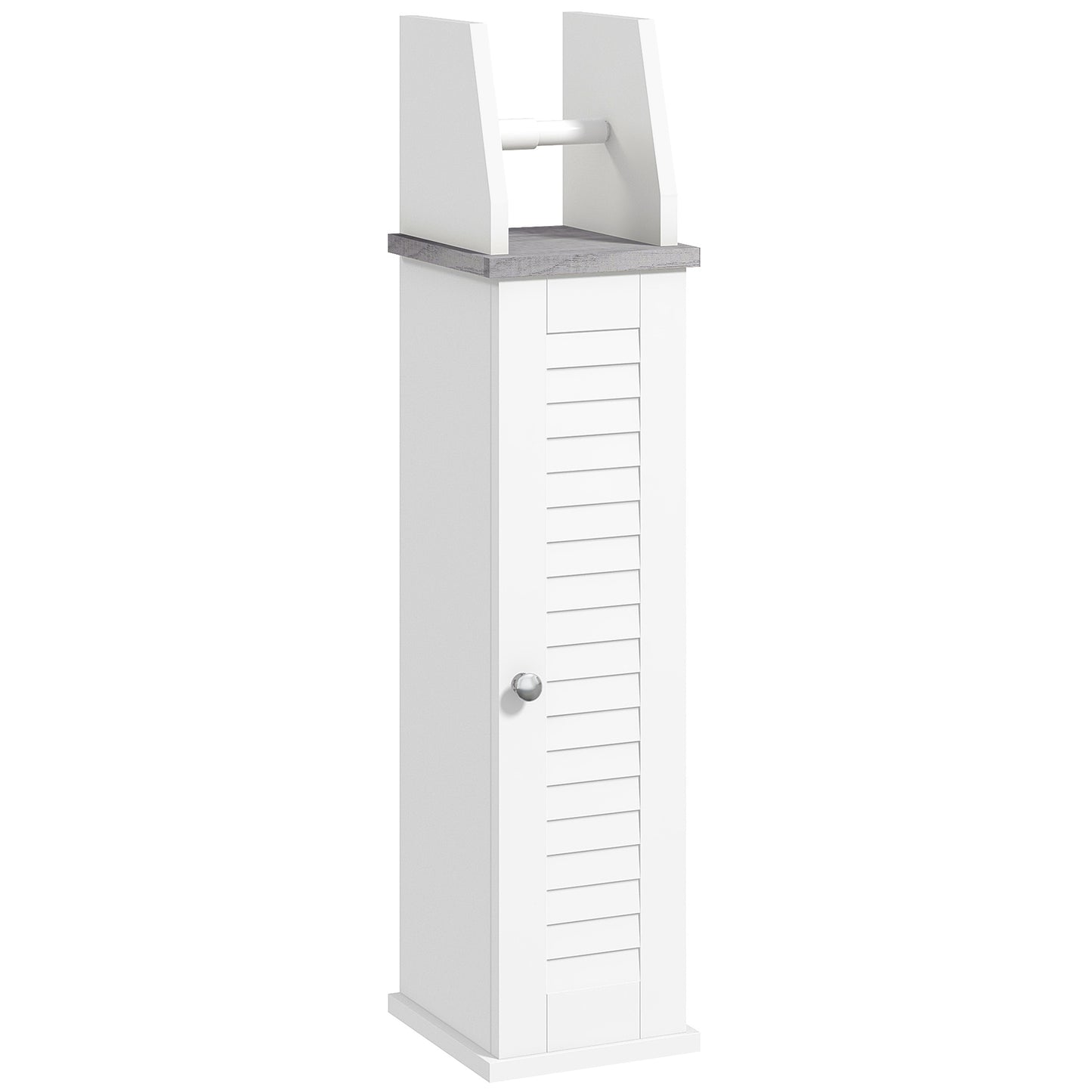 Photo of kleankin Slim Bathroom Floor Cabinet with Cupboard, Roll Holder and Adjustable Shelf, Toilet Roll Storage Unit for Toilet Paper, Shampoo, White in White colour on a white background