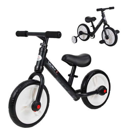 Photo of HOMCOM 11 Inch Kids Balance Bike Training Pedal Bicycle W/ Removable Stabilizers EVA Tyres Adjustable Seat Height 2 to 5 Years Gift for Boys Girls Black in Black colour on a white background