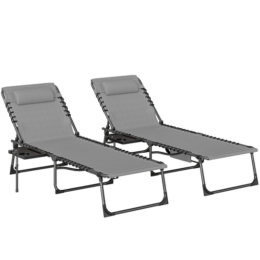 Photo of Outsunny Five-Position Reclining Sun Loungers Set of 2 - Grey in Grey colour on a white background