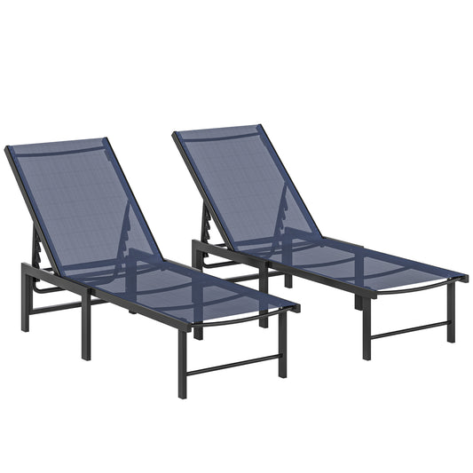 Photo of Outsunny Set of Two Reclining Sun Loungers - Dark Blue in Blue colour on a white background