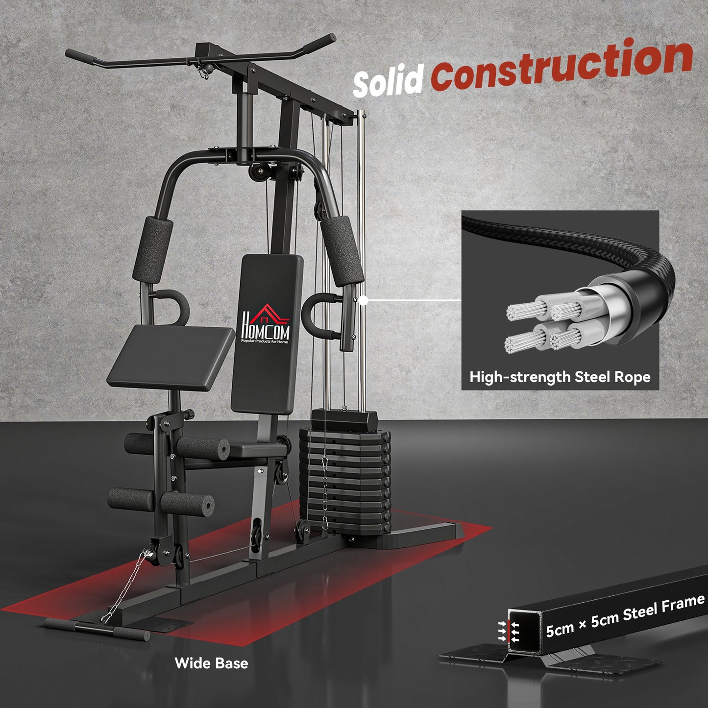 HOMCOM Multi-Exercise Gym Station, with 45kg Weight Stack, for Full Body Workout
