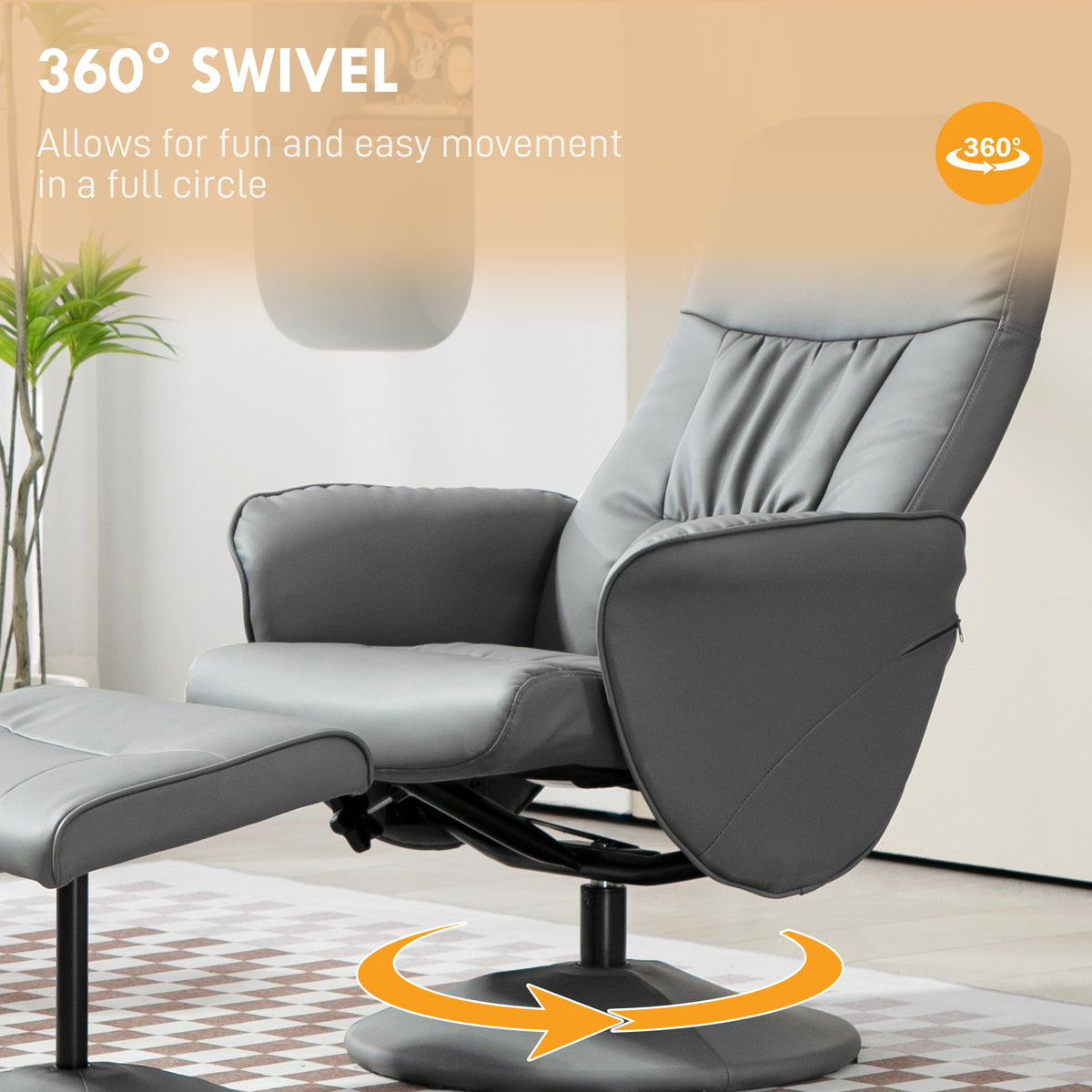 Light gray swivel recliner chair with matching ottoman