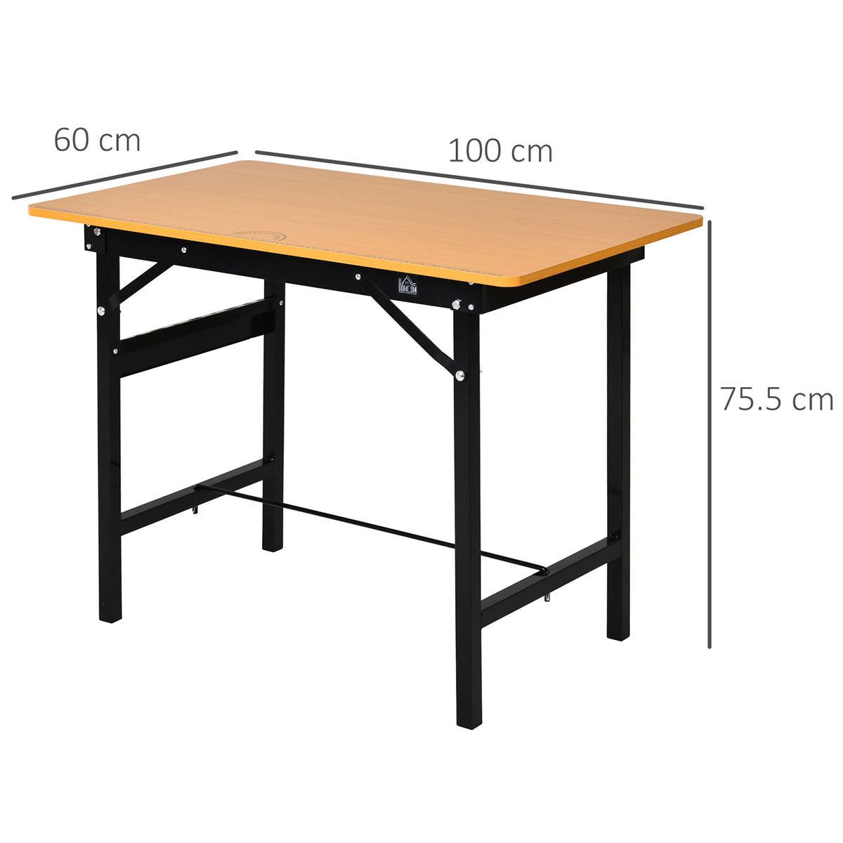 HOMCOM workbench with wood-look top and black steel frame, dimensions shown as 100 x 60 x 75.5 cm
