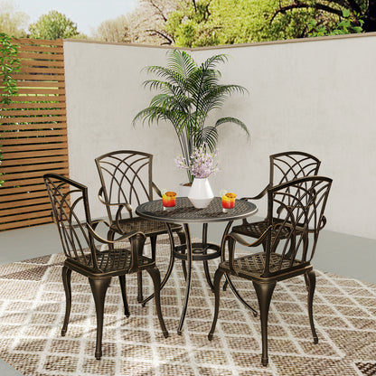 Outsunny bronze-tone round garden table surrounded by four matching lattice armchairs