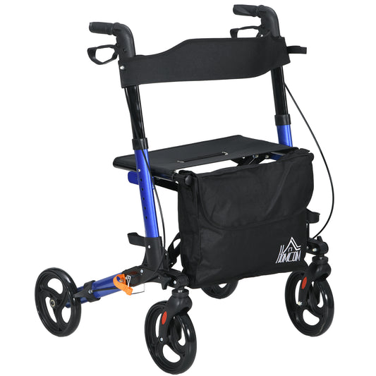 Photo of HOMCOM Portable Rollator Walker with 6 Adjustable Height and Dual Brakes for travel and Dailt Use, Blue in Blue colour on a white background