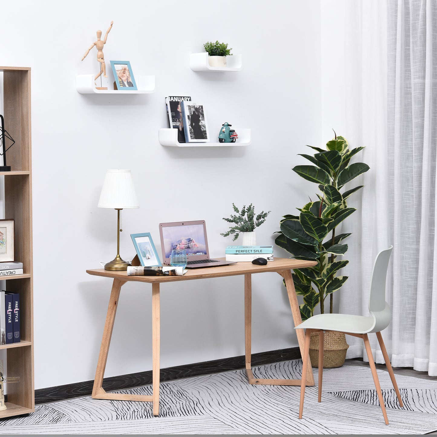 HOMCOM Floating Shelves, Set of 3 Wall Shelf, Shelves for Wall Invisible Mounting, Bedroom Living Room, White