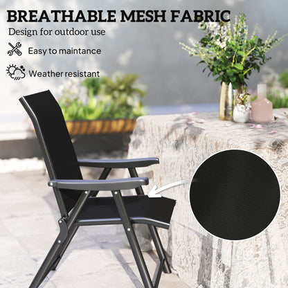 Black outdoor chair with breathable mesh fabric seat and back