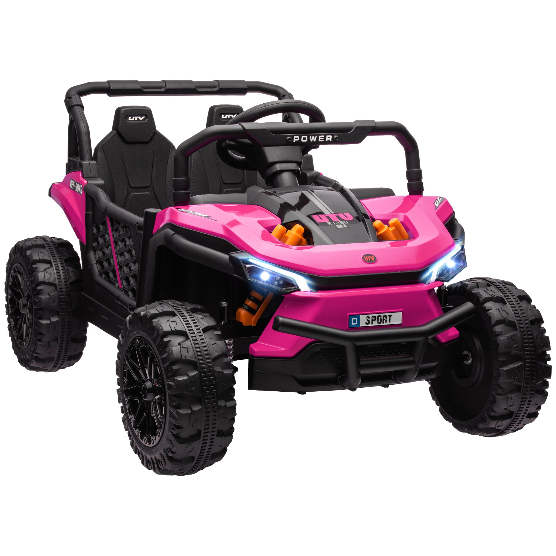 Photo of AIYAPLAY 12V Battery Powered Ride on Truck w/ Remote, Four Suspension Wheels, Horn, Lights, Music, USB, for Ages 3-5 Years, Pink in Pink colour on a white background