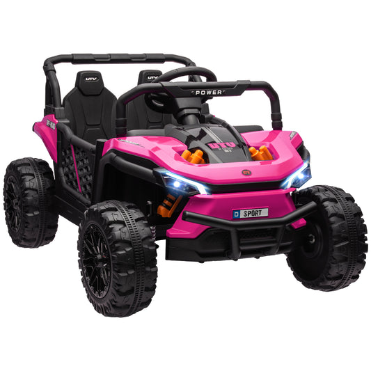 Photo of AIYAPLAY 12V Battery Powered Ride on Truck w/ Remote, Four Suspension Wheels, Horn, Lights, Music, USB, for Ages 3-5 Years, Pink in Pink colour on a white background