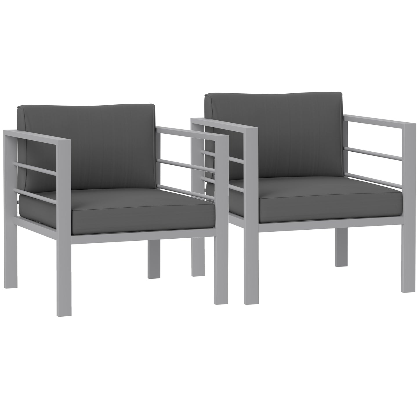 Photo of Outsunny Garden Sofa Set of 2, All-Weather Garden Sofa Set with Removable Cushions, Metal Frame Outdoor Furniture for Balcony, Charcoal Grey in Grey colour on a white background