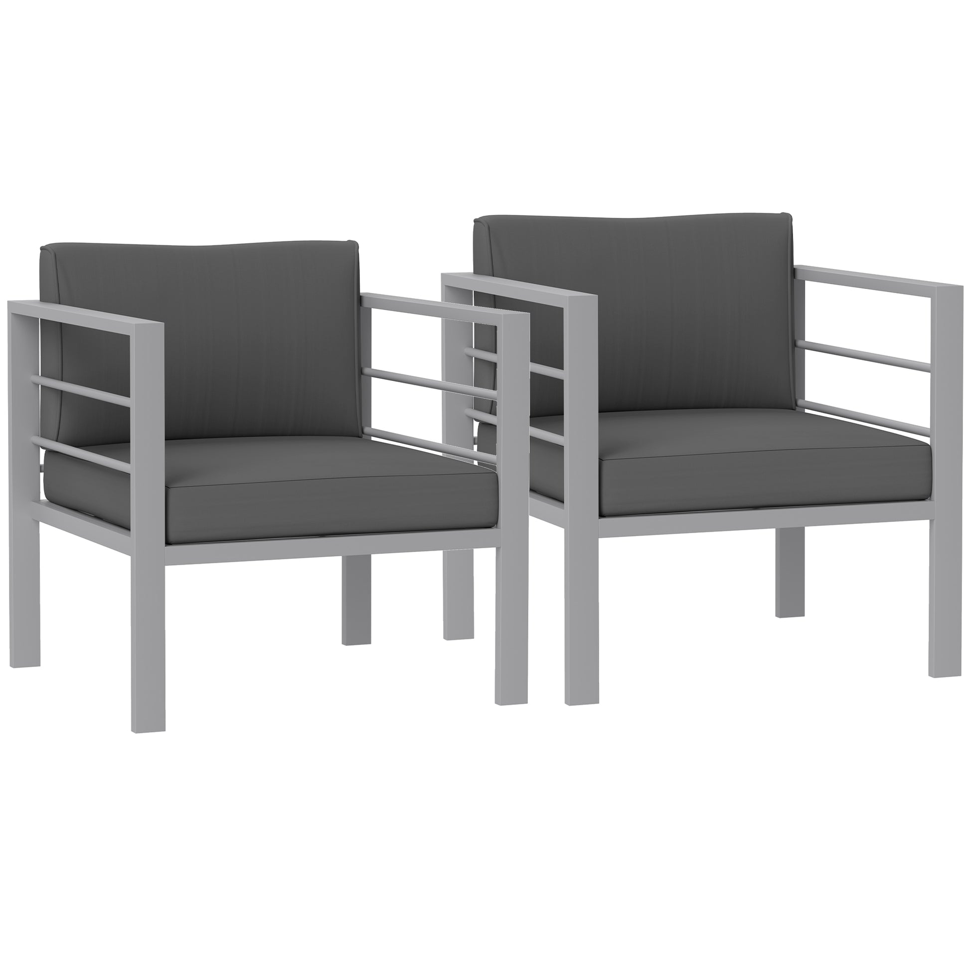Photo of Outsunny Garden Sofa Set of 2, All-Weather Garden Sofa Set with Removable Cushions, Metal Frame Outdoor Furniture for Balcony, Charcoal Grey in Grey colour on a white background