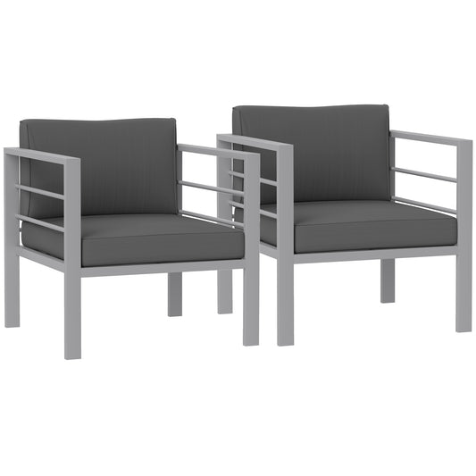Photo of Outsunny Garden Sofa Set of 2, All-Weather Garden Sofa Set with Removable Cushions, Metal Frame Outdoor Furniture for Balcony, Charcoal Grey in Grey colour on a white background