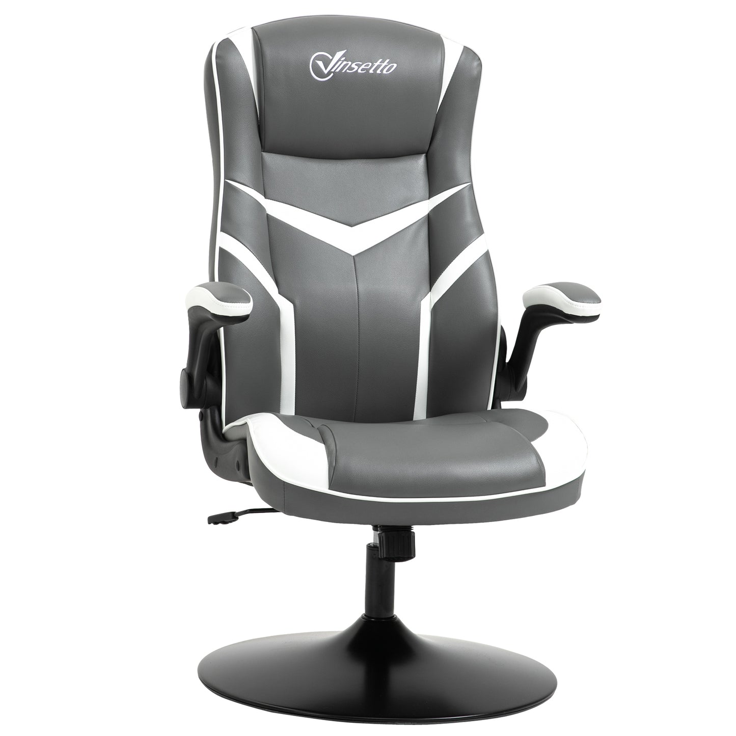 Photo of Vinsetto Gaming Chair Ergonomic Computer Chair with Adjustable Height Pedestal Base, Home Office Desk Chair PVC Leather Exclusive Swivel Chair Grey in Grey colour on a white background