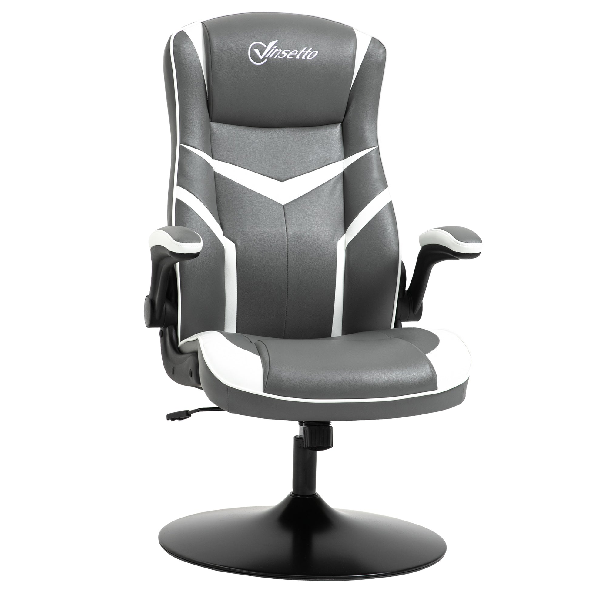 Photo of Vinsetto Gaming Chair Ergonomic Computer Chair with Adjustable Height Pedestal Base, Home Office Desk Chair PVC Leather Exclusive Swivel Chair Grey in Grey colour on a white background