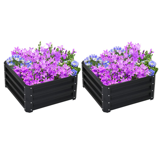 Photo of Outsunny Set of Two 60 x 60cm Steel Planter Boxes - Grey in Grey colour on a white background