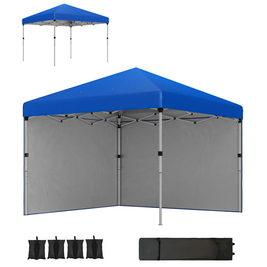 Photo of Outsunny 3 x 3 (M) Pop Up Gazebo, UPF 30+ with 2 Sidewalls, Leg Weight Bags and Wheeled Bag, Height Adjustable Party Tent Event Shelter for Garden, Patio, Blue in Blue colour on a white background