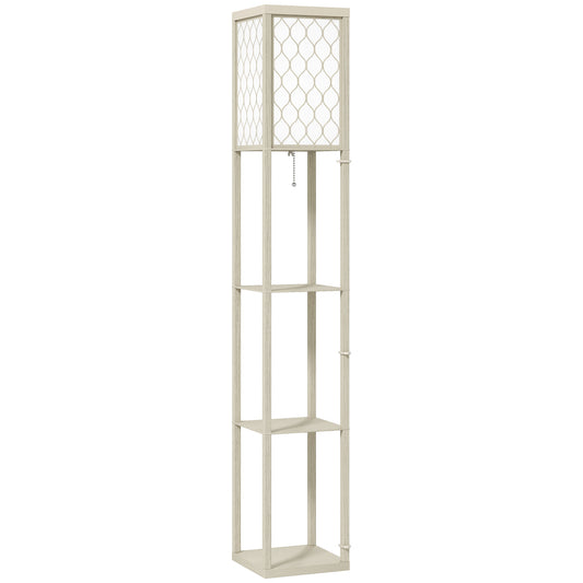 Photo of HOMCOM Three-Shelf Standing Lamp - Oak/White in Oak/White colour on a white background