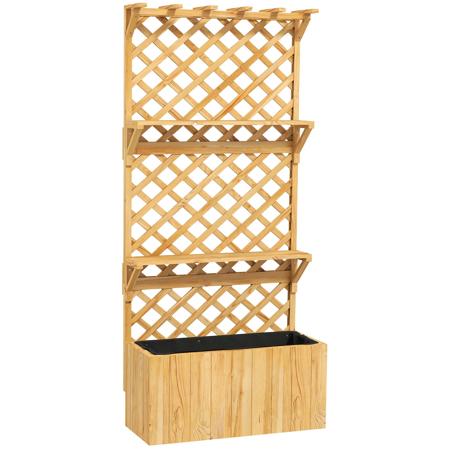 Photo of Outsunny 52L Wooden Planter, with Trellis and Shelves - Natural Finish in Finish colour on a white background