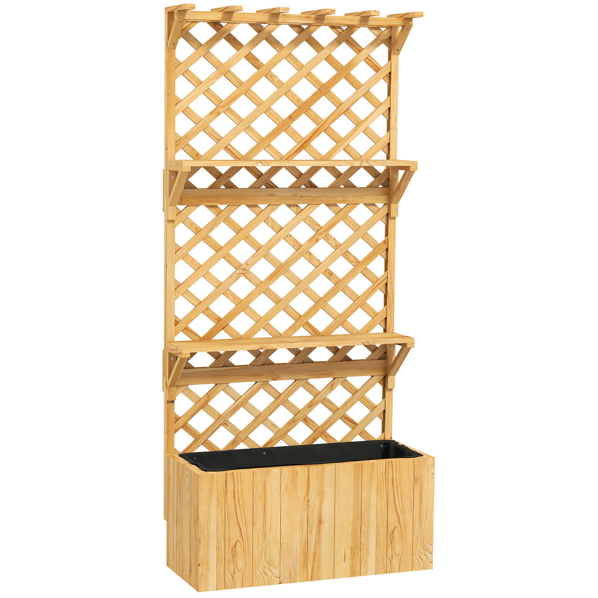 Photo of Outsunny 52L Wooden Planter, with Trellis and Shelves - Natural Finish in Finish colour on a white background