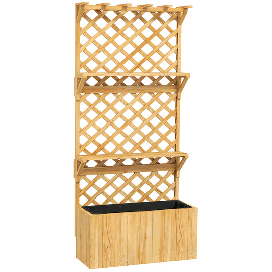 Photo of Outsunny 52L Wooden Planter, with Trellis and Shelves - Natural Finish in Finish colour on a white background