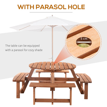 Wooden picnic set with a 5 cm parasol hole in the round table
