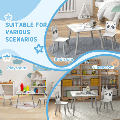 ZONEKIZ toddler table and two chairs shown in bedroom, playroom, and classroom settings