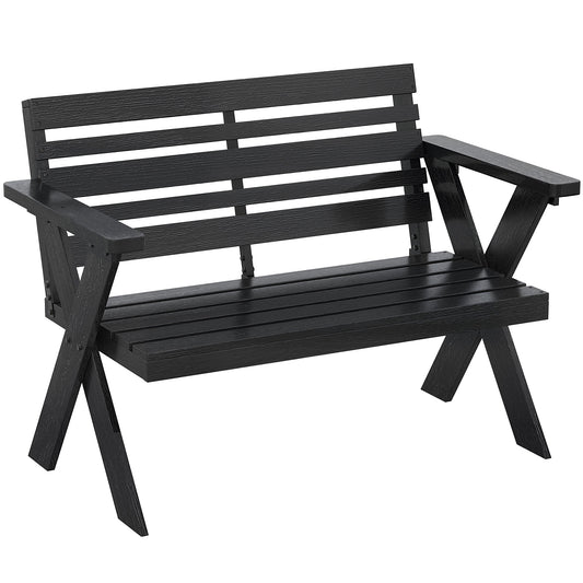 Photo of Outsunny 2 Seater Wooden Garden Bench, Slatted Patio Bench with Armrest and Backrest, Black in Black colour on a white background
