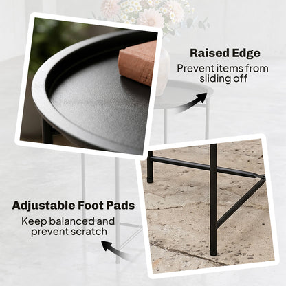Outsunny steel garden table with raised tray edge and adjustable foot pads