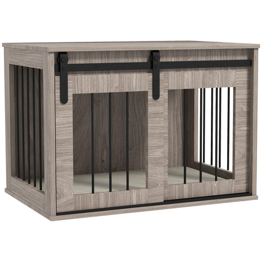 Photo of PawHut Dog Crate Furniture with Removable Cushion for Medium Dogs, 80 x 54 x 57cm - Brown in Brown colour on a white background