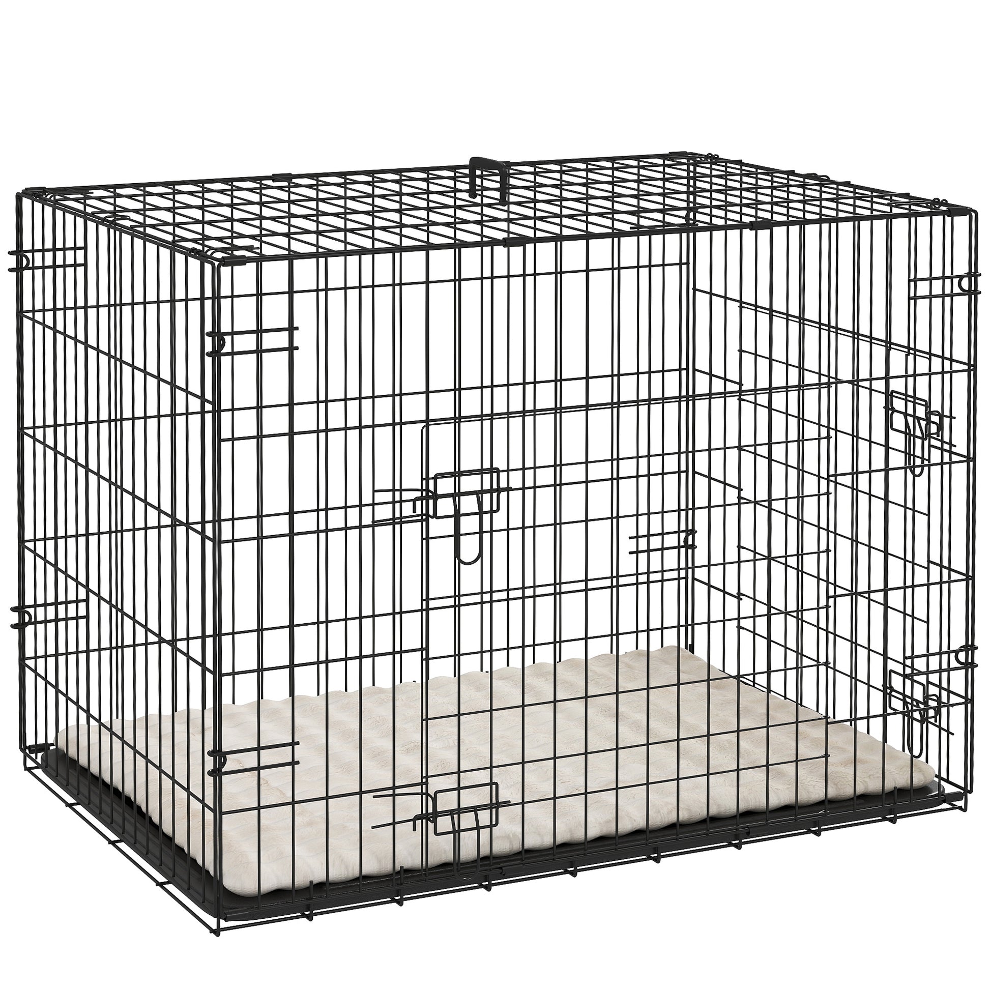 Photo of PawHut Foldable Dog Crate with 2 Doors with Tray, Soft Cushion, for Small Dogs, 75 x 49 x 53 cm, Black in Black colour on a white background