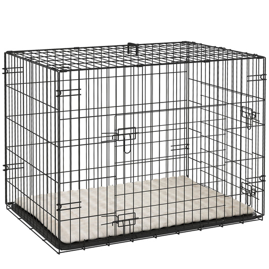 Photo of PawHut Foldable Dog Crate with 2 Doors with Tray, Soft Cushion, for Small Dogs, 75 x 49 x 53 cm, Black in Black colour on a white background