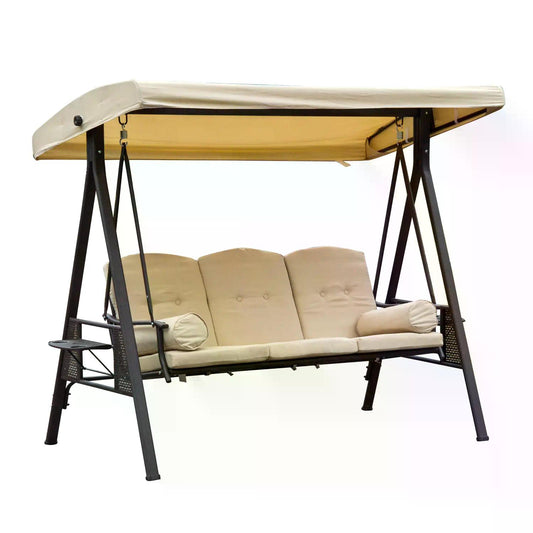 Photo of Outsunny Swing Chair Hammock Chair 3 Seater Canopy Cushion Shelter Outdoor Bench Steel Beige in Beige colour on a white background