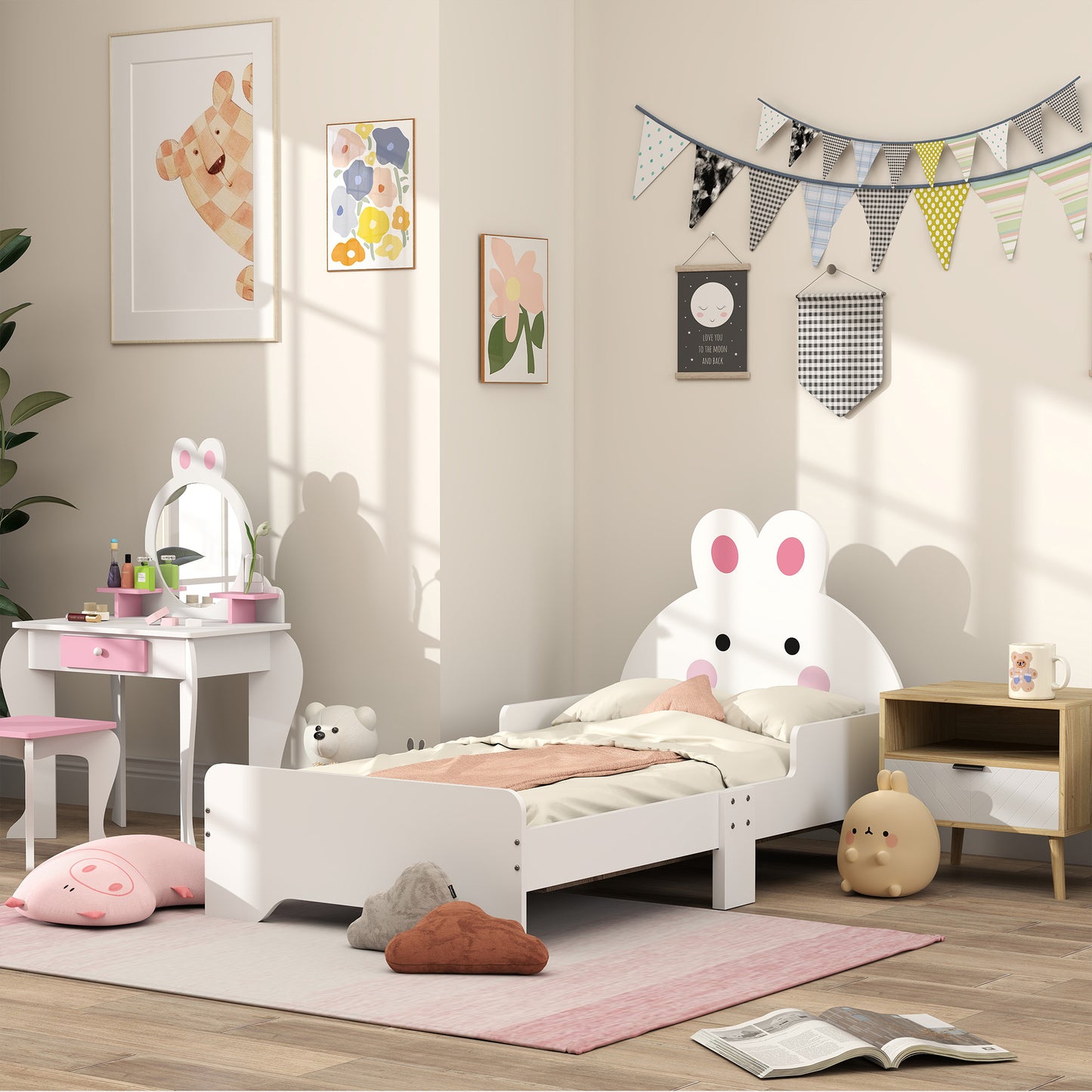 Photo of ZONEKIZ Rabbit-Designed Toddler Bed, Kids Bedroom Furniture - White in White colour on a white background