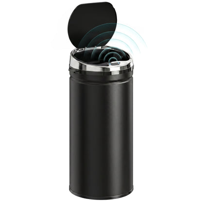 HOMCOM black sensor bin with lid open and motion sensor controls visible