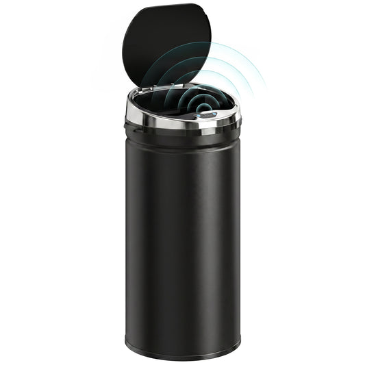HOMCOM black sensor bin with lid open and motion sensor controls visible