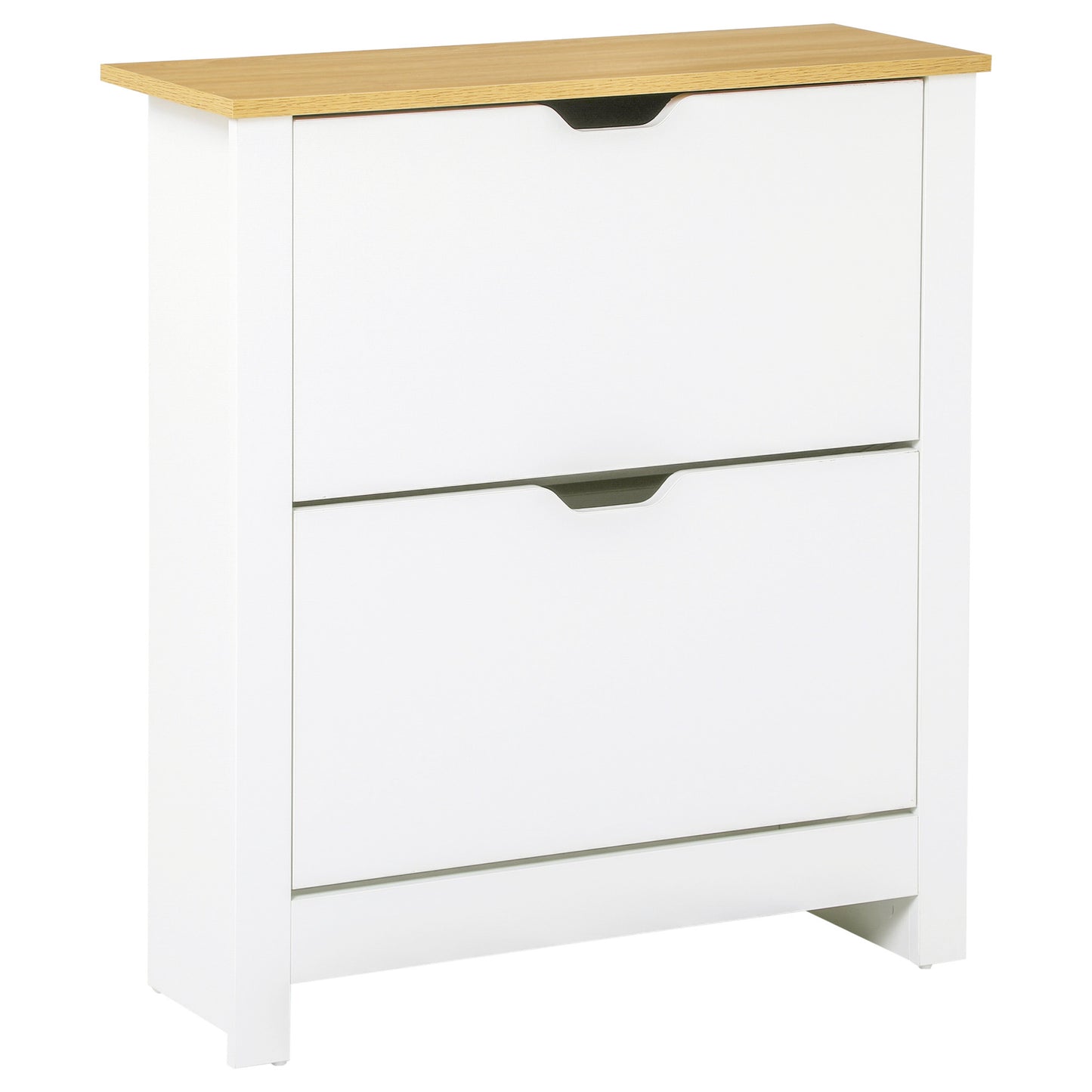 Photo of HOMCOM Narrow Shoe Cabinet, Space Saving Shoe Storage Cabinet with 2 Flip Drawers and Adjustable Shelves for 6-12 Pairs of Shoes for Hallways and Living Room, White in White colour on a white background