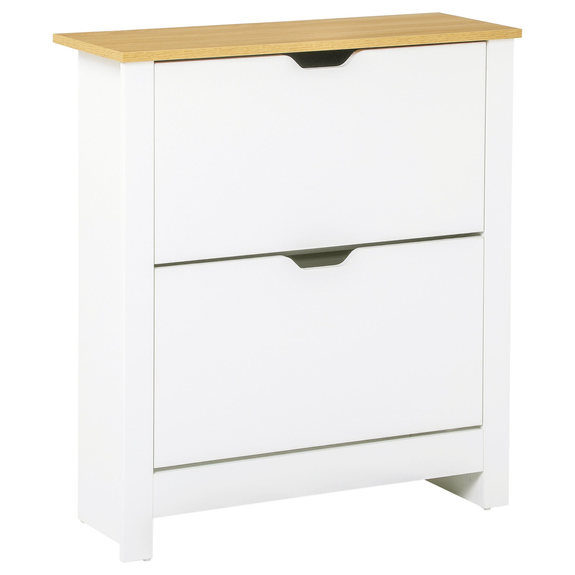 Photo of HOMCOM Narrow Shoe Cabinet, Space Saving Shoe Storage Cabinet with 2 Flip Drawers and Adjustable Shelves for 6-12 Pairs of Shoes for Hallways and Living Room, White in White colour on a white background