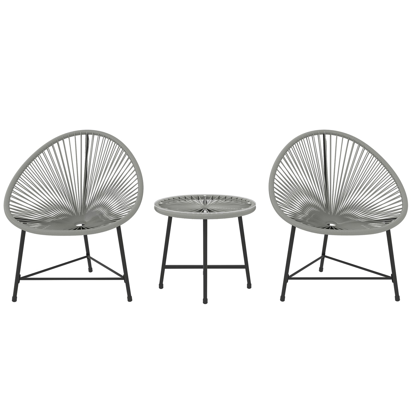 Photo of Outsunny 3 Pieces Rattan Bistro Set, Garden Bistro Set with Acapulco Chairs and Glass Top Table, Small Garden Furniture Set with Reinforced Metal Frame for Outdoor, Patio, Balcony, Grey in Grey colour on a white background