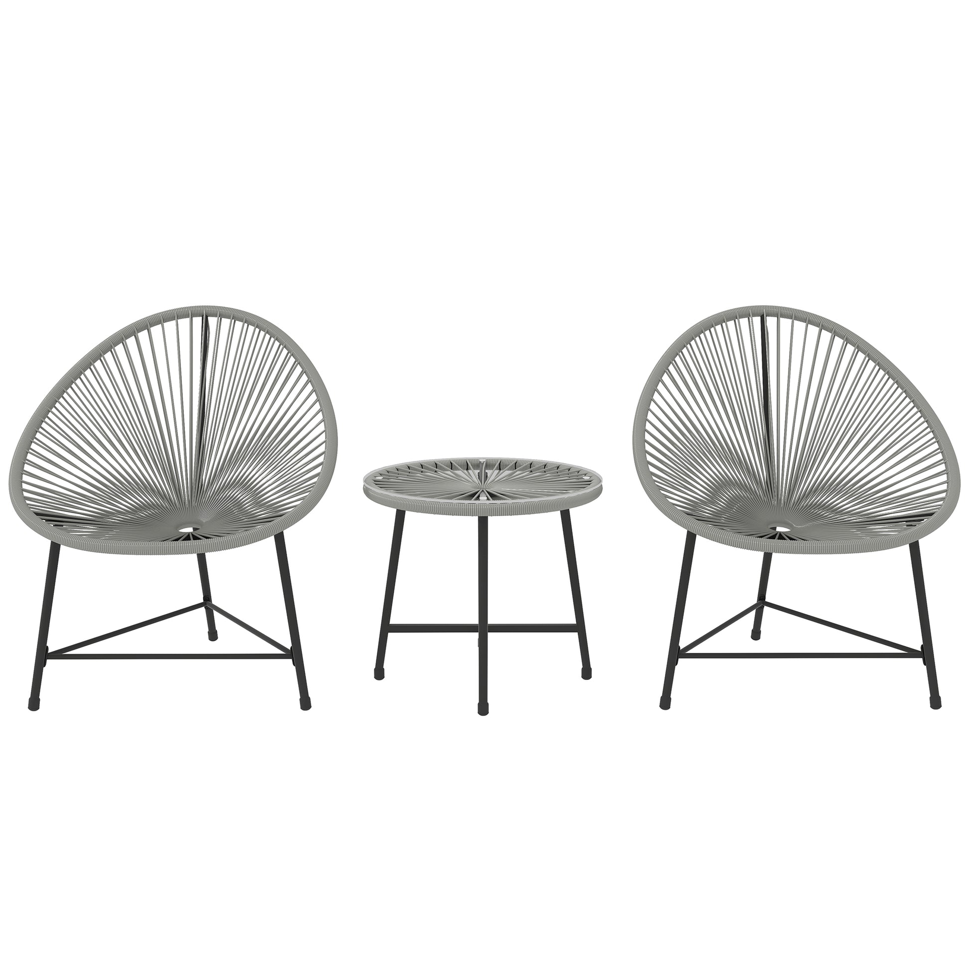 Photo of Outsunny 3 Pieces Rattan Bistro Set, Garden Bistro Set with Acapulco Chairs and Glass Top Table, Small Garden Furniture Set with Reinforced Metal Frame for Outdoor, Patio, Balcony, Grey in Grey colour on a white background