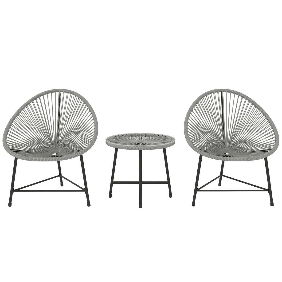 Photo of Outsunny 3 Pieces Rattan Bistro Set, Garden Bistro Set with Acapulco Chairs and Glass Top Table, Small Garden Furniture Set with Reinforced Metal Frame for Outdoor, Patio, Balcony, Grey in Grey colour on a white background