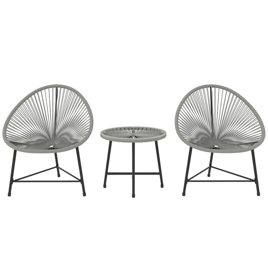Photo of Outsunny 3 Pieces Rattan Bistro Set, Garden Bistro Set with Acapulco Chairs and Glass Top Table, Small Garden Furniture Set with Reinforced Metal Frame for Outdoor, Patio, Balcony, Grey in Grey colour on a white background