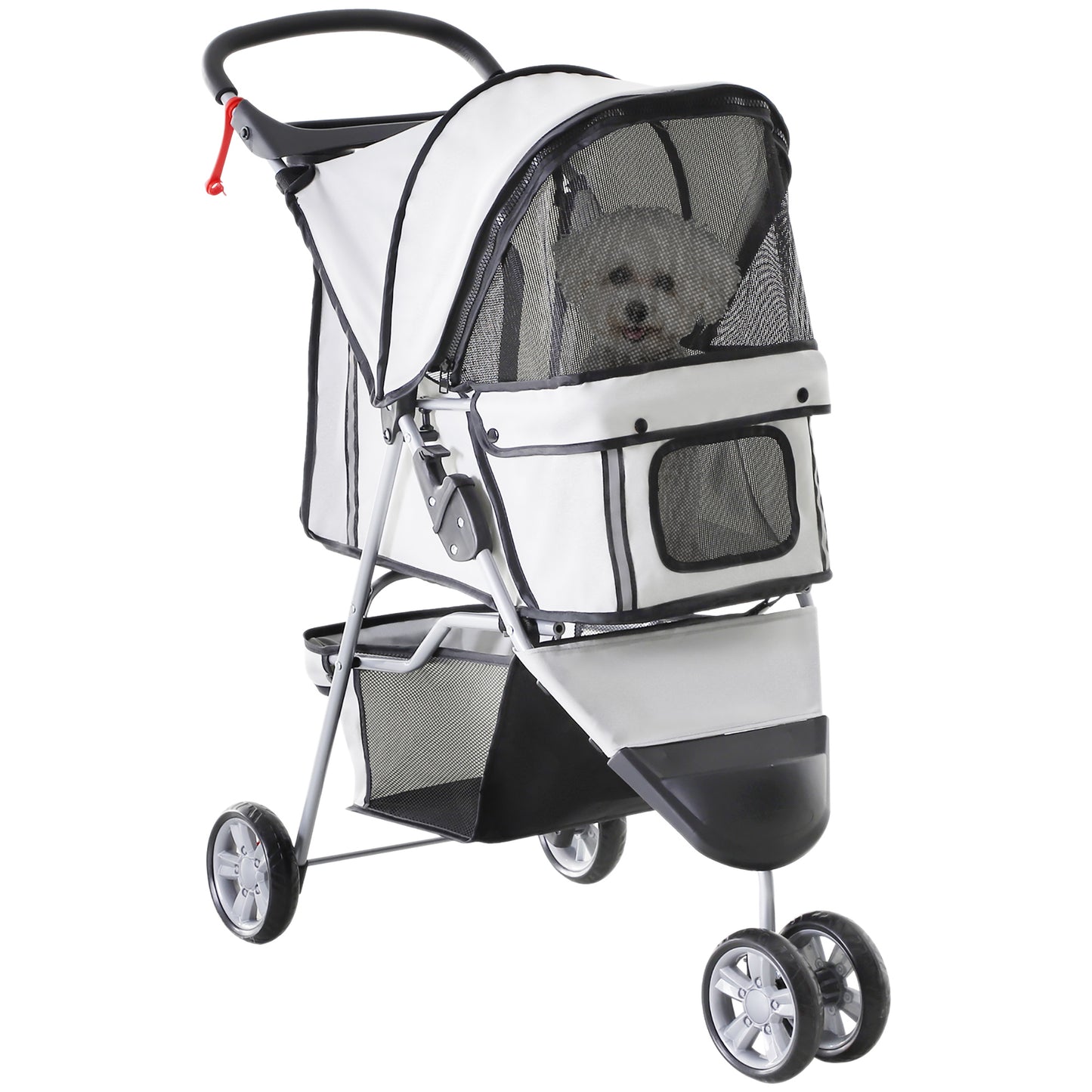 Photo of PawHut 3 Wheel Pet Stroller for Small and Miniature Dogs, Grey in Grey colour on a white background